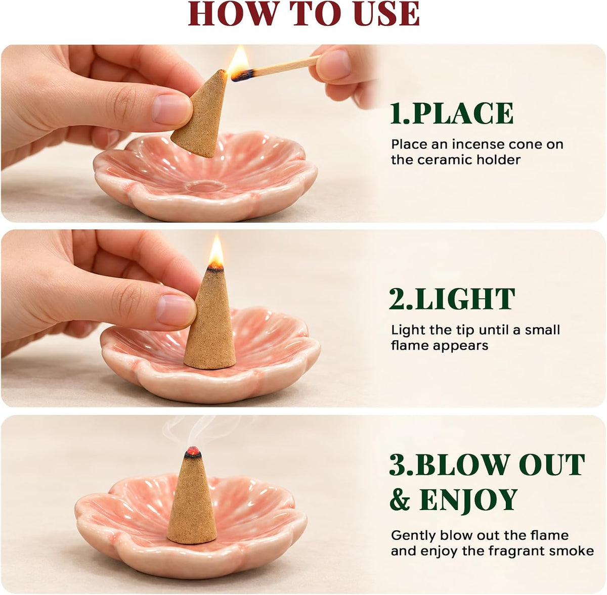 Incense Cones 120 PCS 8 Scents with Ceramic Holder Christmas Home Gift