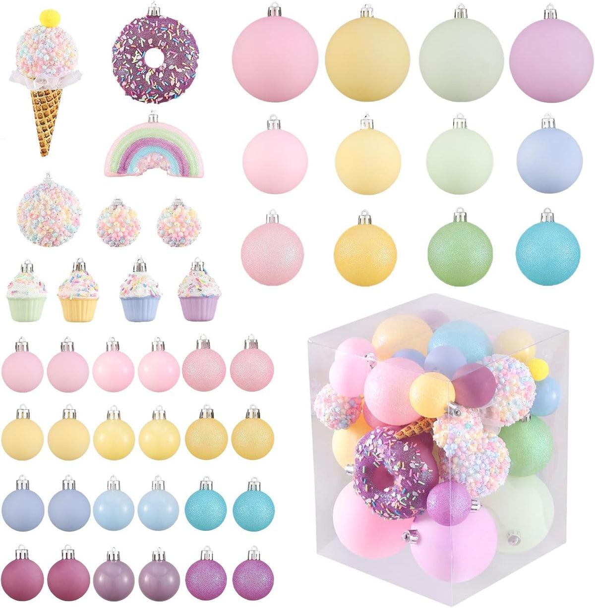 46 Pcs Pastel Color Christmas Ornament Set for Xmas Tree Decor