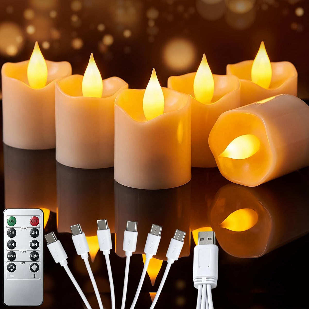 6 Pack Rechargeable Flameless Candles with Remote Timer, USB Charging Cable