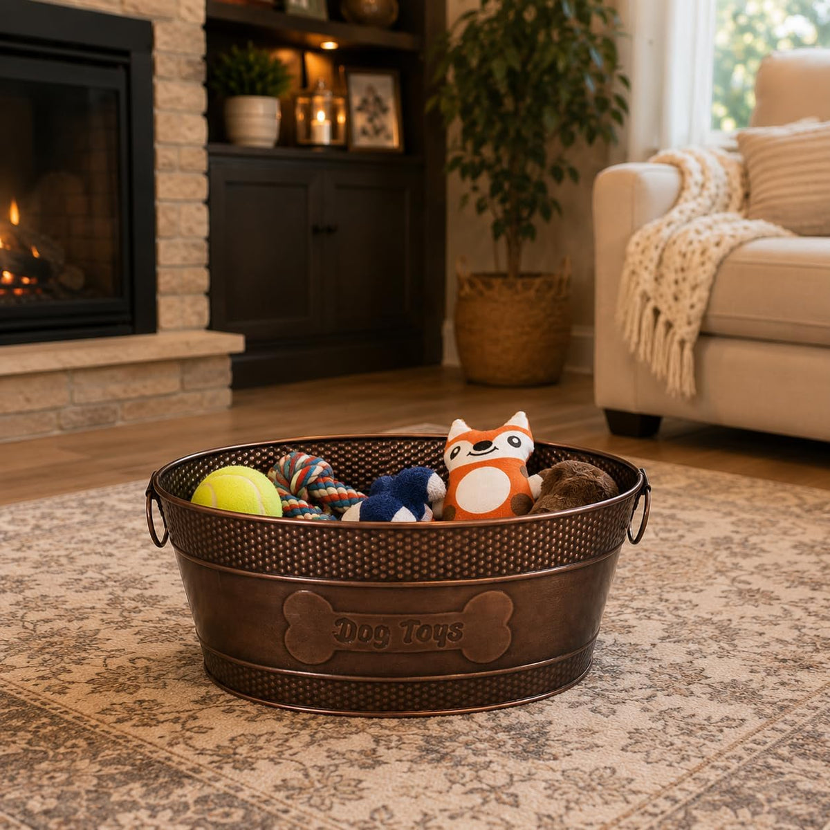 BREKX Copper Metal Pet Storage & Dog Toy Bin w/ Handles, Indestructible