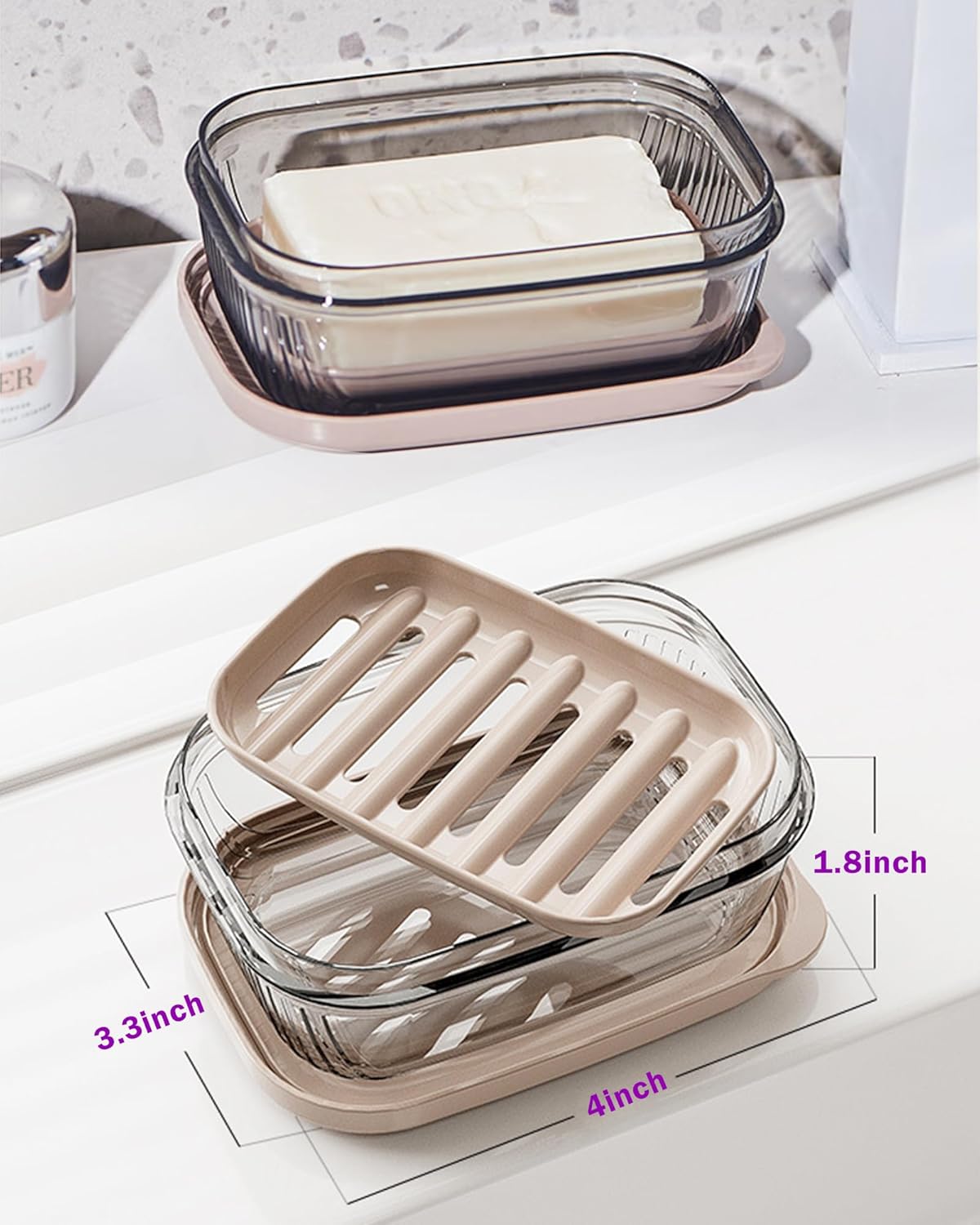 Travel Essentials Soap Holder with Lid Clear,Leakproof Soap Dish with Drainage Layer,Portable Travel Soap Bar Case for Camping,Gym,Bathroom,Kitchen,Dormitory,Hotel