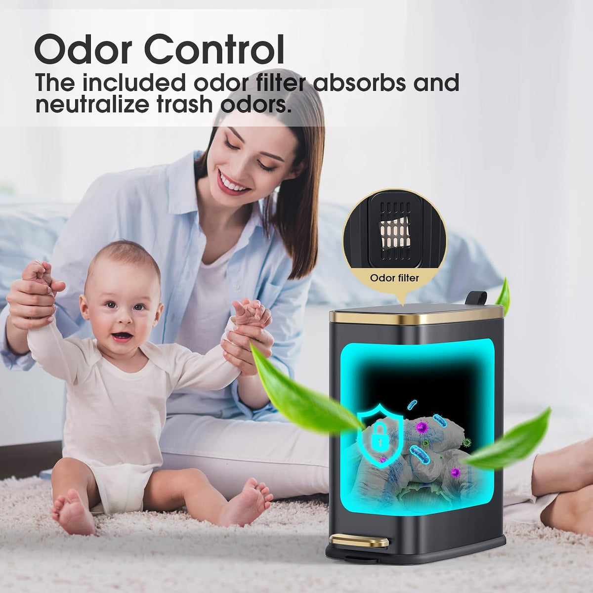 CEROELDA Small Bathroom Trash Can with Lid-5L/1.3 Gal-Soft Close Lid-Black