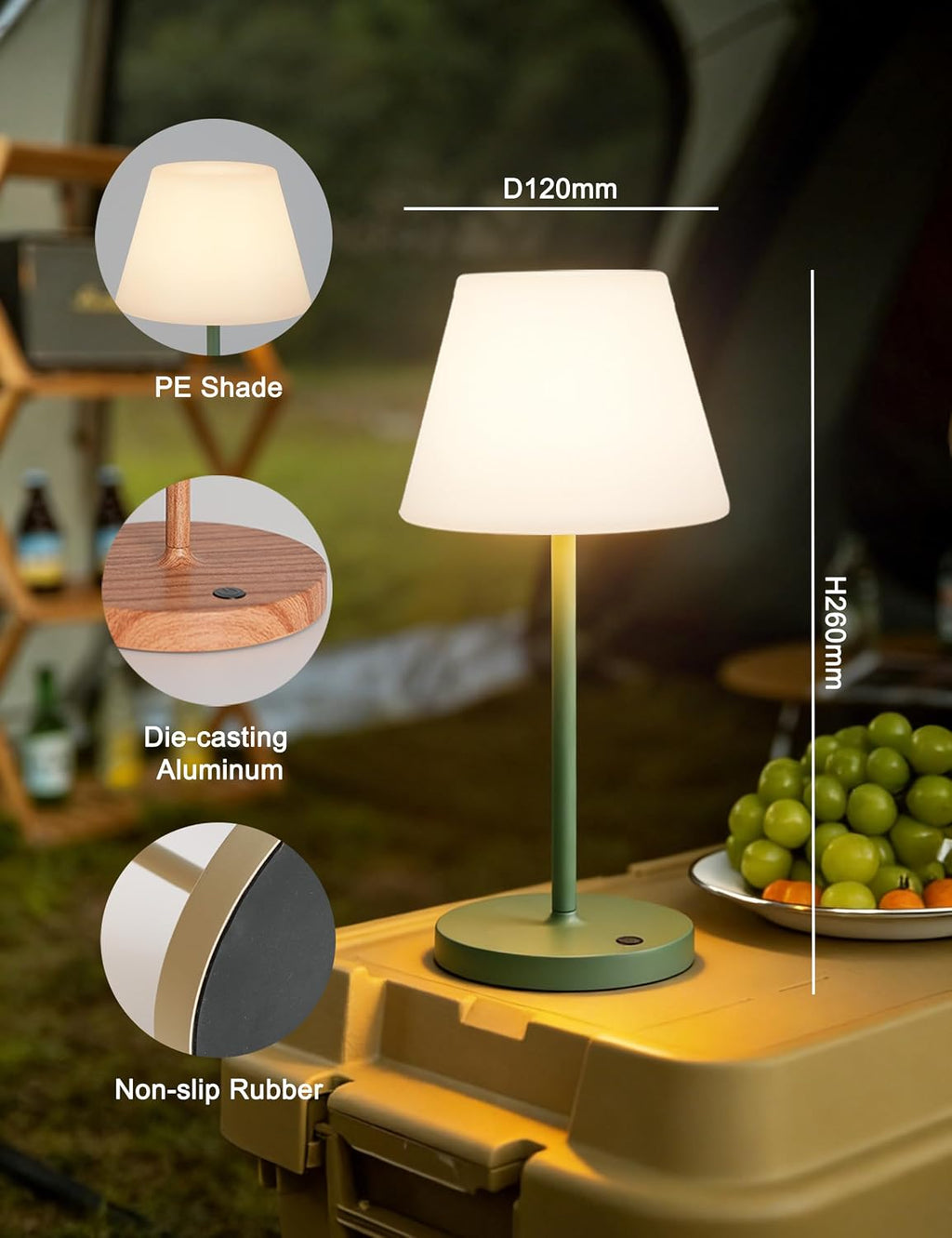 WEILAILUX Small Outdoor Table Lamp, Shower Lamp Waterproof (Mini Wood)