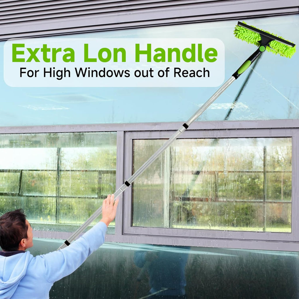 2 in 1 Window Squeegee Cleaner Kit Extension Pole, 152 in, Green