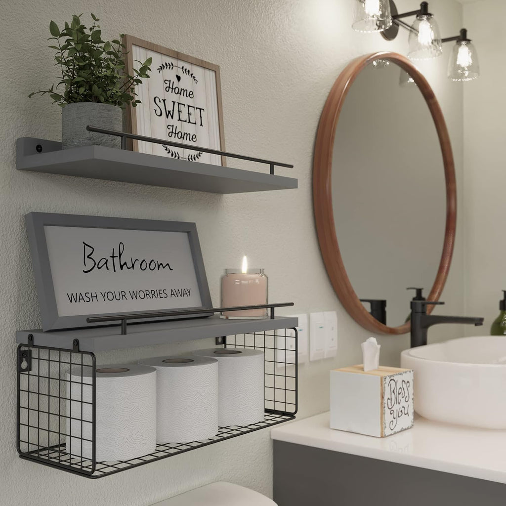 WOPITUES Floating Shelves for Bathroom Decor Art, Modern Grey