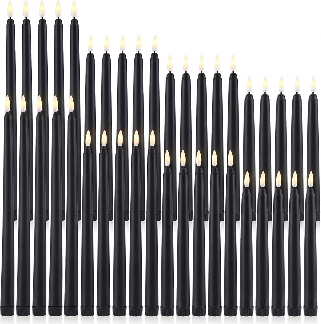 Baquler Flameless Taper Candles LED Flickering Candlesticks, Black, 40 Pcs