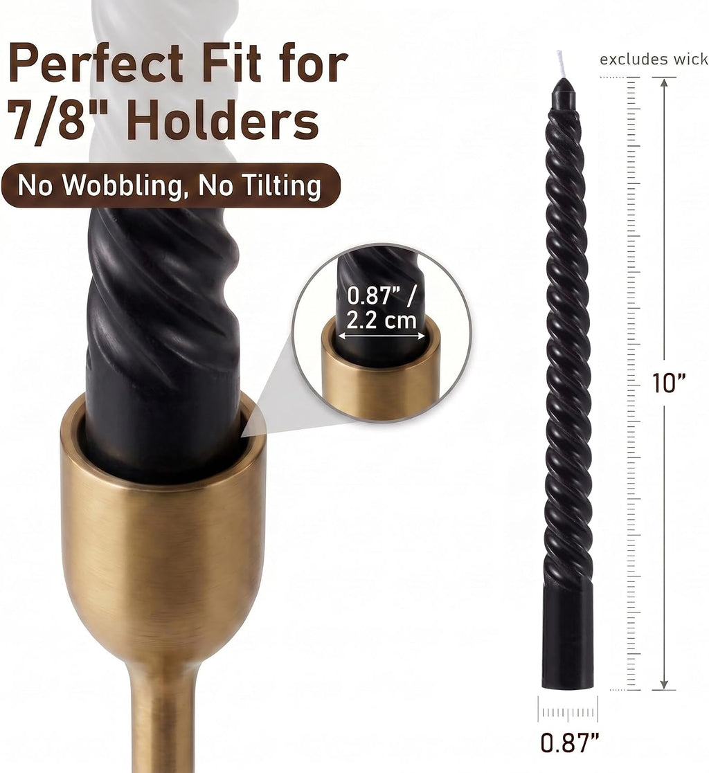 Black Spiral Taper Candles 4 Pack 7/8 X 10 Inch Smokeless Unscented Long Tall Twisted Candlesticks for Halloween Party Home Decor Dinner Table Wedding Christmas Candle Sticks