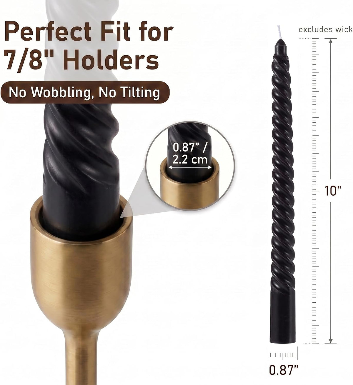Black Spiral Taper Candles 4 Pack 7/8 X 10 Inch Smokeless Unscented Long Tall Twisted Candlesticks for Halloween Party Home Decor Dinner Table Wedding Christmas Candle Sticks