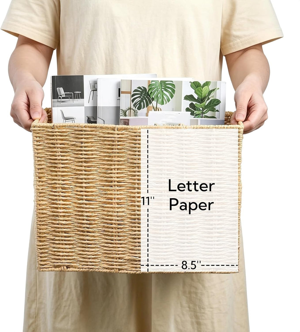 Woven Magazine Holder, Book Basket with Built-in Handles