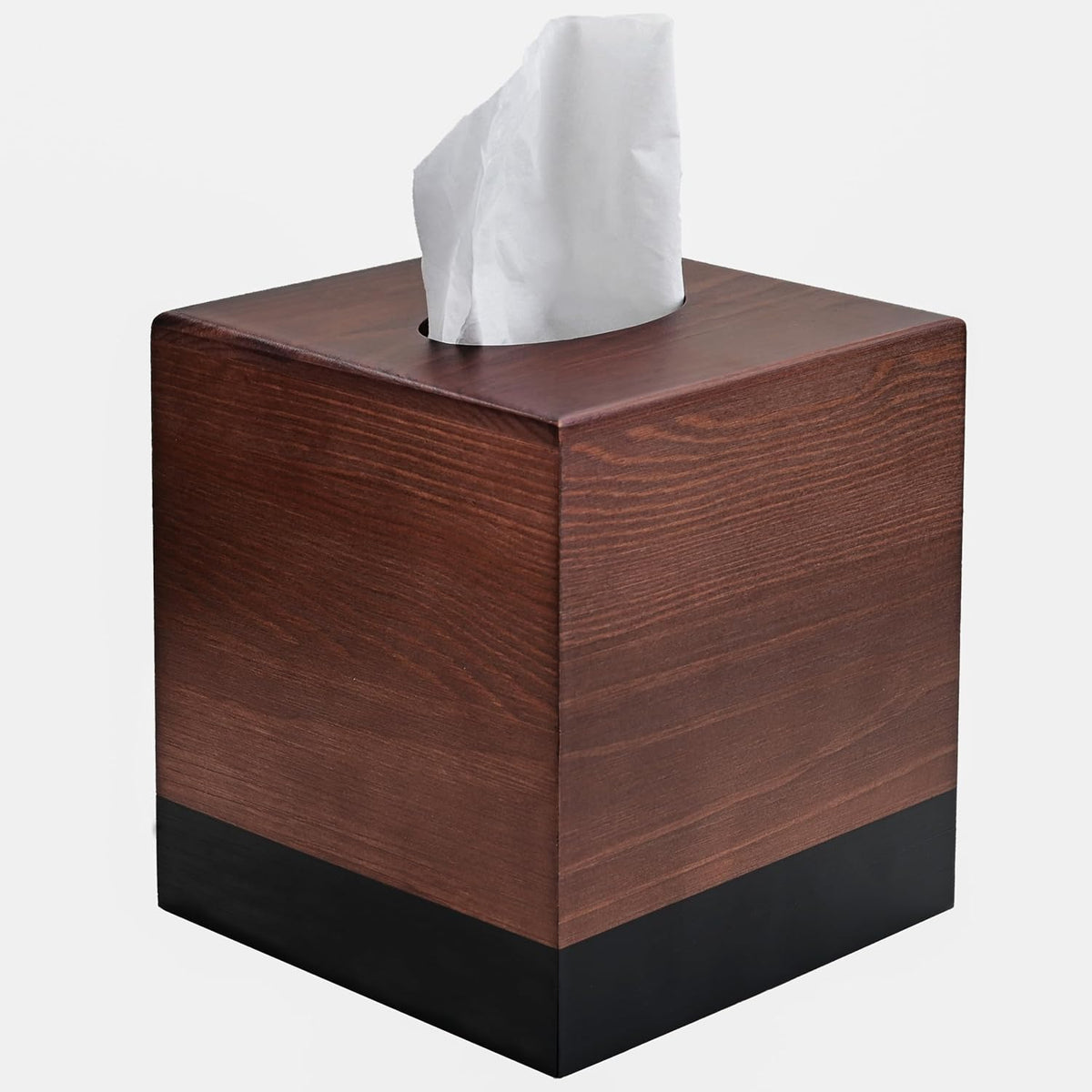 Square Tissue Box Cover, Wooden Tissue Box Holder with Slide-Out Magnetic Bottom, Pine Wood Tissue Box Cube for Bathroom, Bedroom, Nightstand & Table, 5.5 x 5.5 x 6.1 Inches