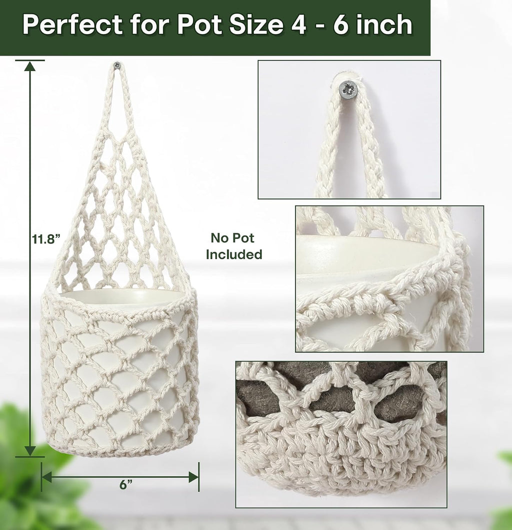 4 Pack Macrame Wall Plant Hanger for 6" & 4 in, Small Hanging Plant Basket