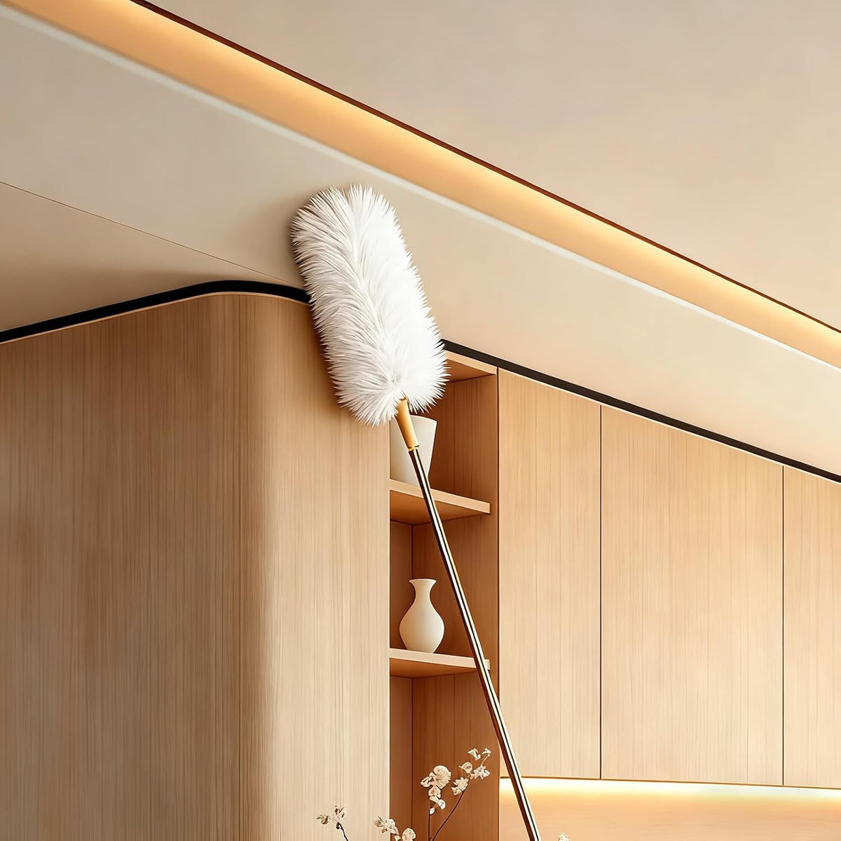 White Lambswool Extendable Duster, 32-98 Inch Bendable Wool Head with Anti-Static Properties and Stainless Steel Extension Pole for Ceiling Fans, High Walls, and Roof Dusting(Two Pack)