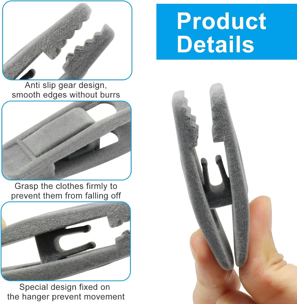 Velvet Hanger Clips, Gray, 40 PCS