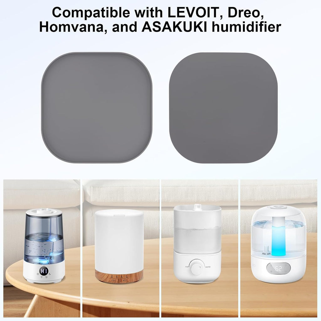 Silicone Humidifiers Drip Tray for LEVOIT, Dreo, ASAKUKI, Homvana Humidifiers, 10''x10'' Non-Slip & Leak-Proof Silicone Mat, Prevent Water Leakage and Protect Floor Surface (Grey)