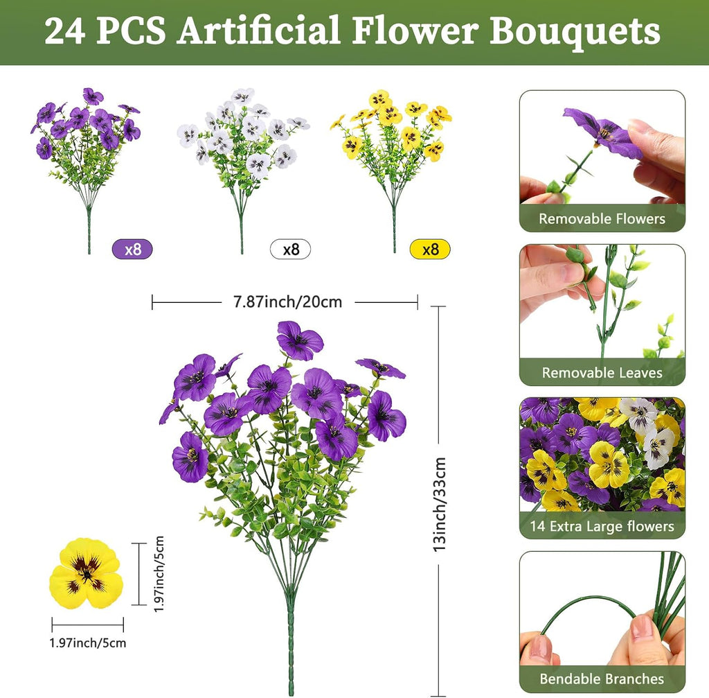 Alupssuc 24 Bundles Artificial Flowers UV Resistant for Outdoor Decor