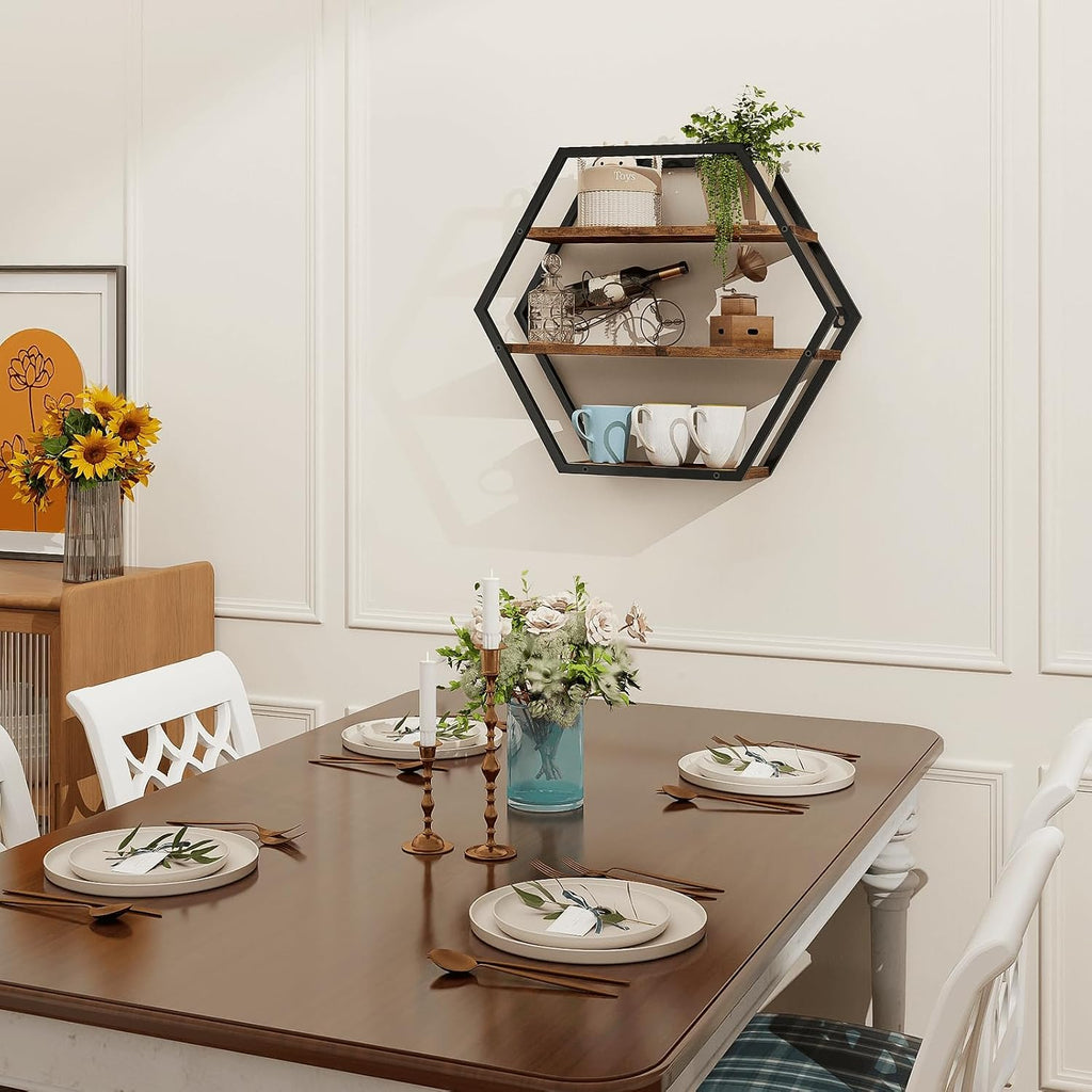 Hexagon Shelves for Wall, Decorative Hexagon Floating Shelves