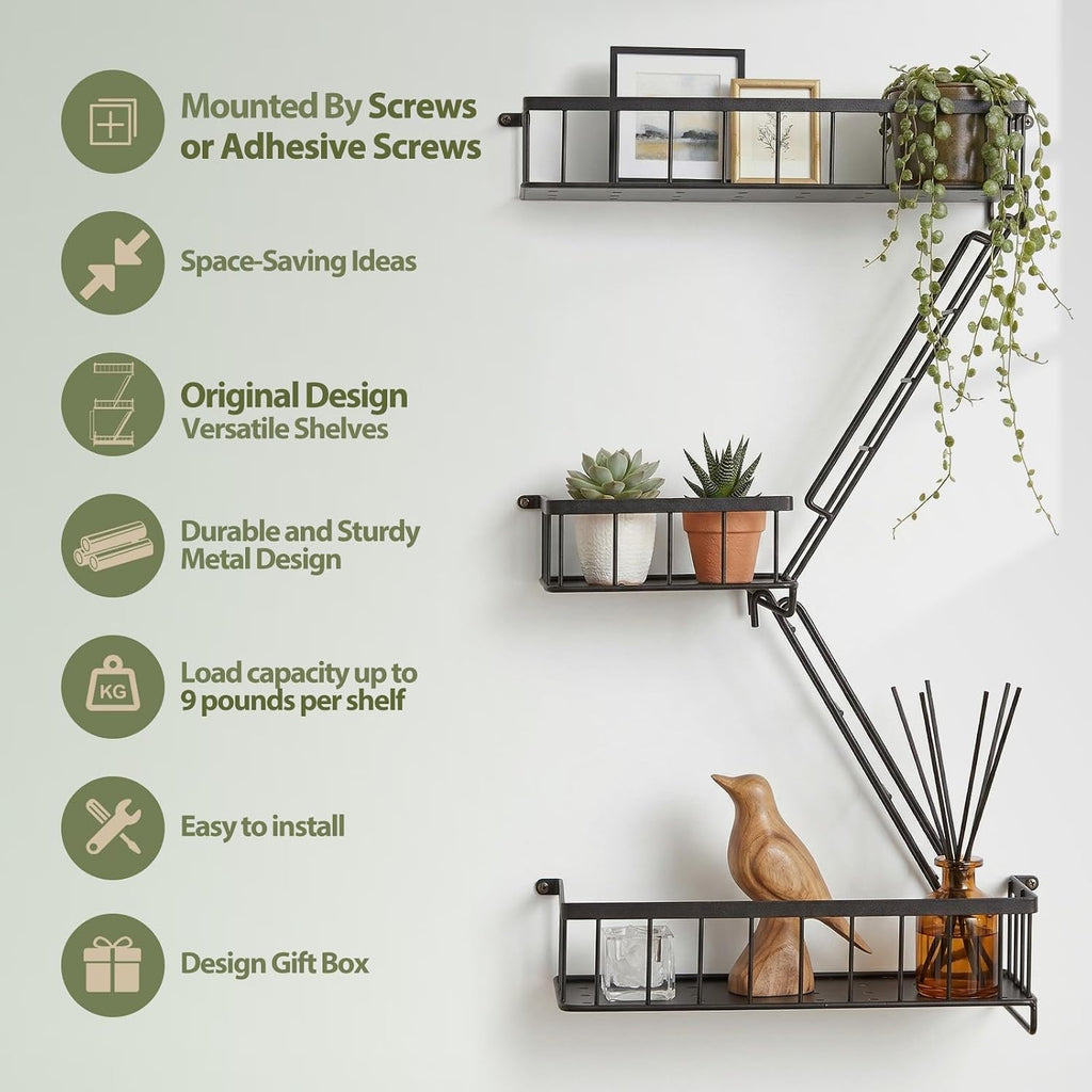 SweetSage Fire Escape Wall Shelf, Modern City Corner Wall Decorative Action Figure Metal Display with Mini Shelf, Black 2.5 Tier