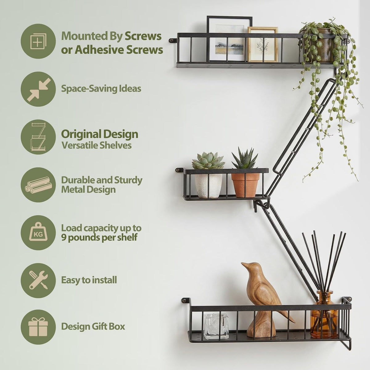 SweetSage Fire Escape Wall Shelf, Modern City Corner Wall Decorative Action Figure Metal Display with Mini Shelf, Black 2.5 Tier