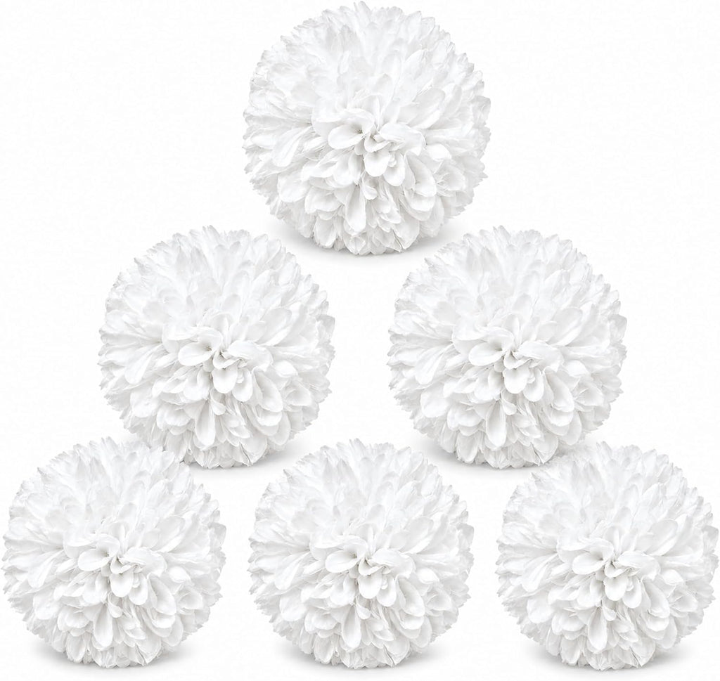 DZrudun 6Pcs White Homecoming Mum Flowers, 6.5 Inch Artificial Mum Flowers