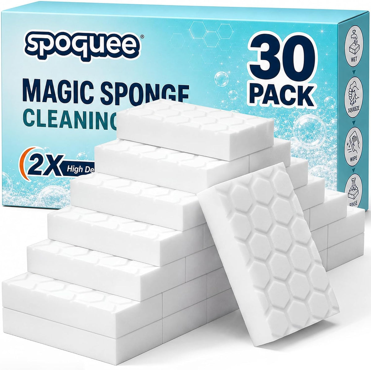 Magic Sponge Eraser 30Pack, 2X Density Melamine Foam Pads Bulk
