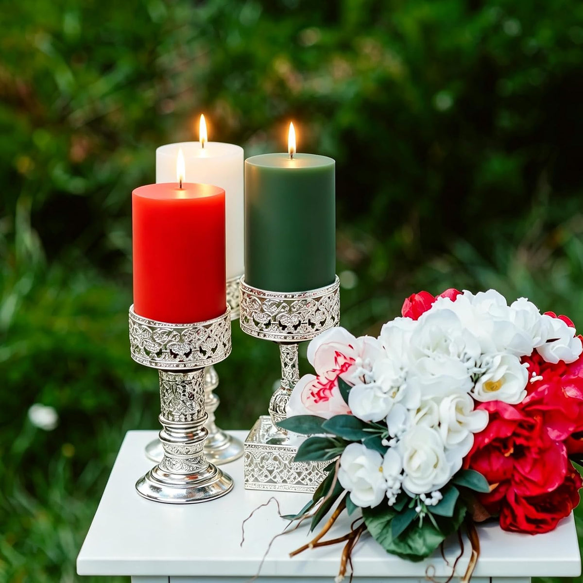 2x3 inch 2 White 2 Green 2 Red Pillar Candle for Christmas Décor