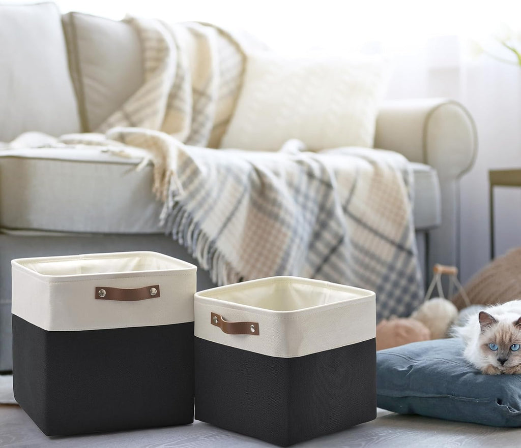 Patvingot Fabric Storage Cubes 11", 4 Pack, with PU Pull Handles,Foldable
