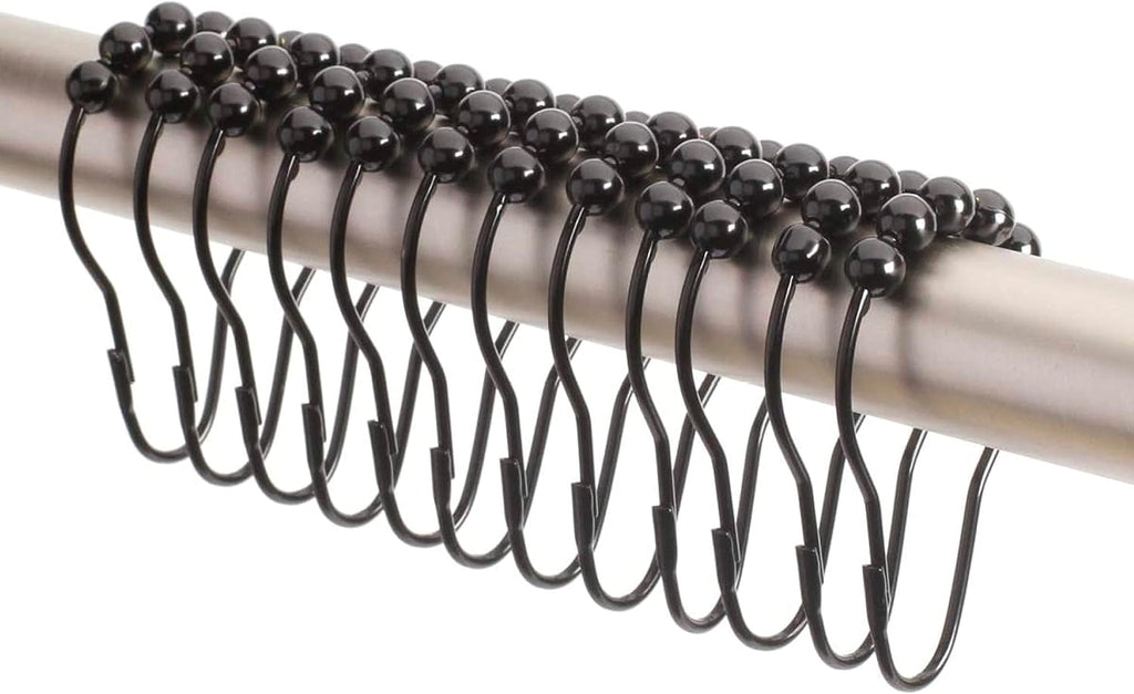 2lbDepot Shower Curtain Rings Hooks - Black Finish - Premium 18/8 Stainless Steel - Locking Rings with Easy Glide Rollers - Five Finishes Available - Set of 12 for Shower Rods