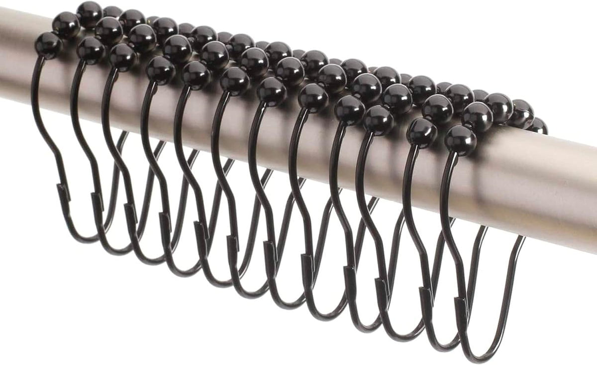 2lbDepot Shower Curtain Rings Hooks - Black Finish - Premium 18/8 Stainless Steel - Locking Rings with Easy Glide Rollers - Five Finishes Available - Set of 12 for Shower Rods
