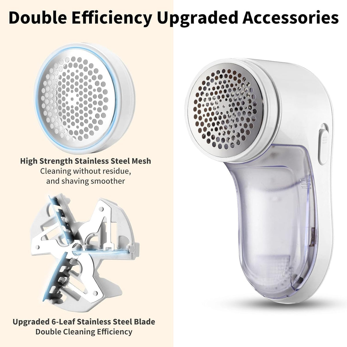 Rechargeable Fabric Shaver, Lint Remover for Clothes & Furniture, 3-Leaf Blades, Safety Lock, Pilling Remover Depiller for Fuzz, Lint, Pills, Bobbles (White, Battery Operated)
