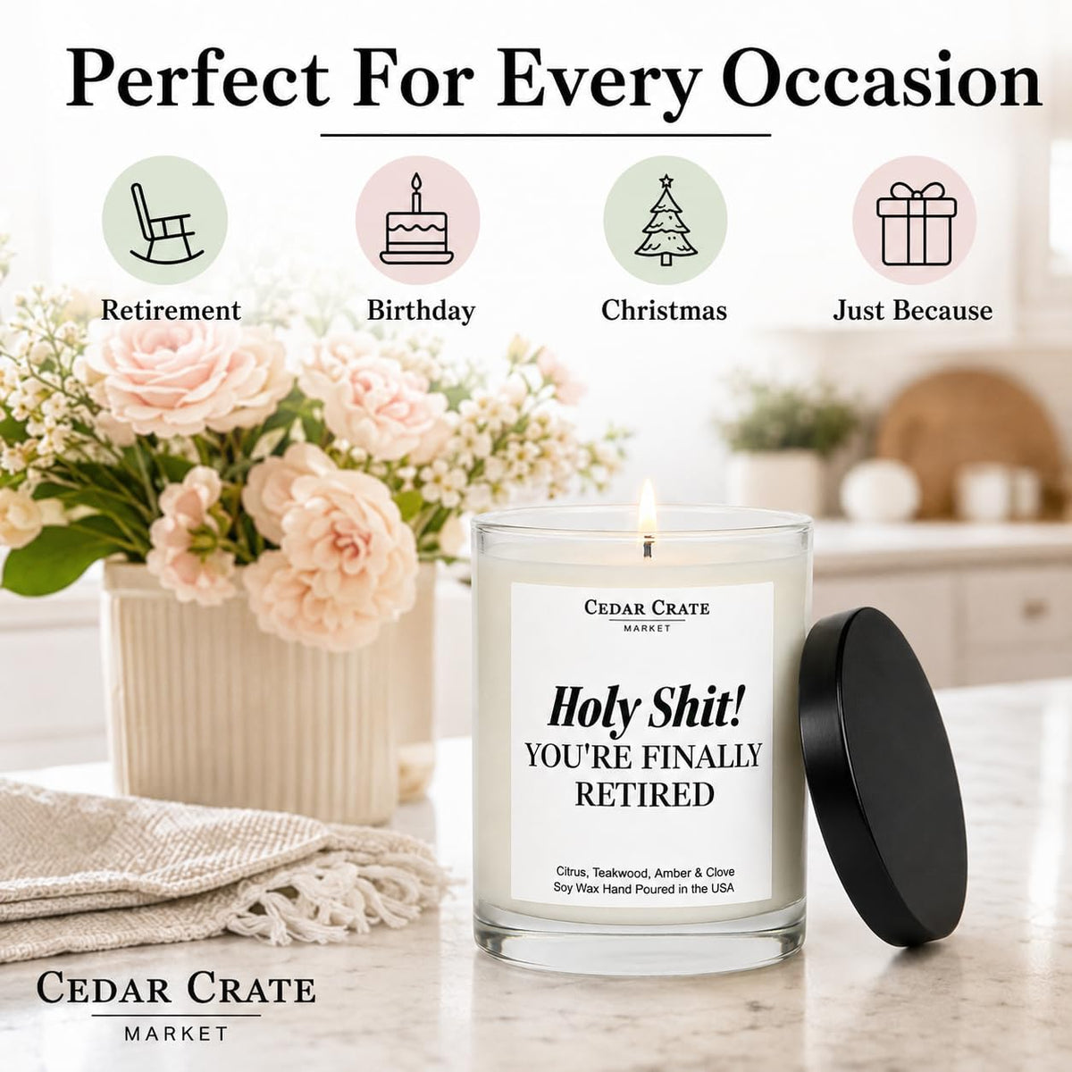 2026 Retirement Gift for Women, Men - Holy Sh*t You're Finally Retired! Funny Candle, 13.5oz Soy Wax | Hilarious Farewell Gift Coworker Best Friend Nurse, Teacher, Mom, Dad, Boss, Friend, Sister