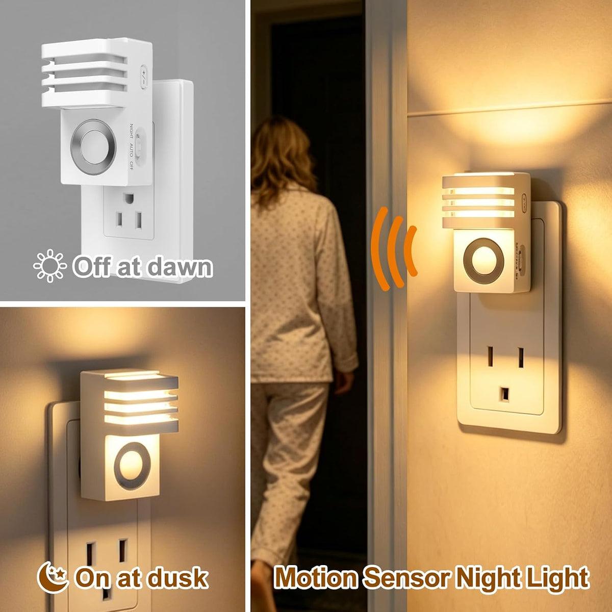 Plug-in Motion Sensor Night Light, Dusk to Dawn LED Outlet Light, 2 Pack