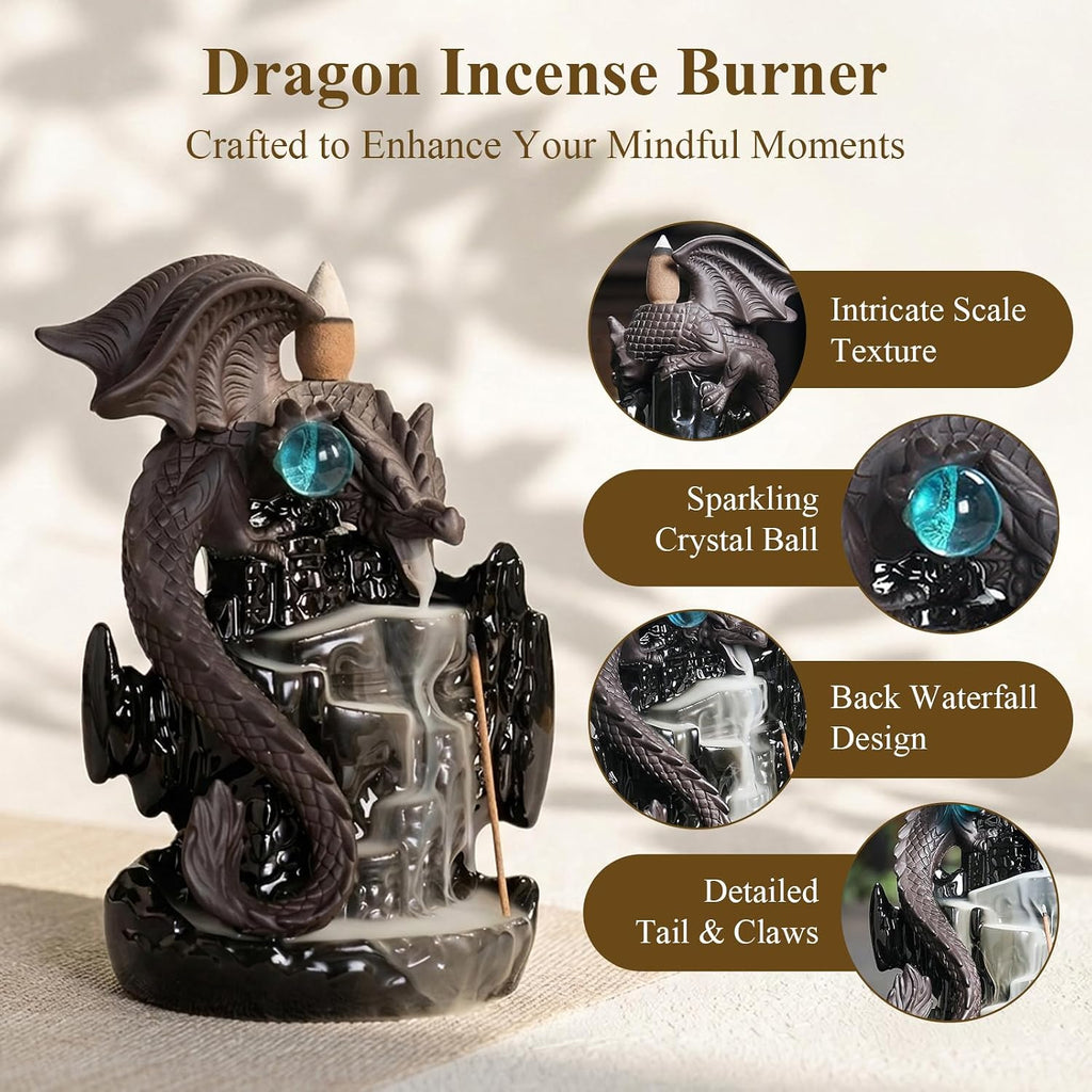 Ceramic Backflow Incense Holder Waterfall Burner, Dragon Design
