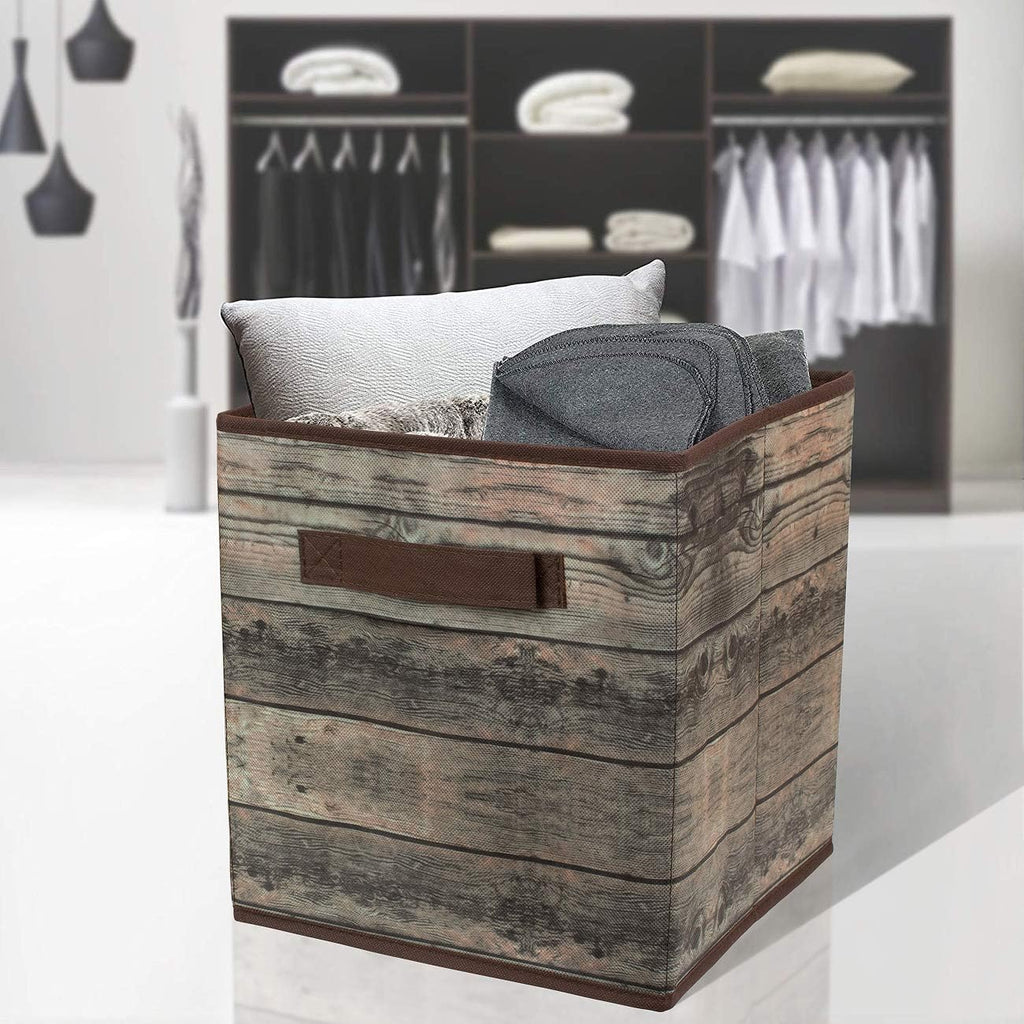 Sorbus 11 x 11 Storage Cubes, Foldable Fabric Bins (4 Pack, Rustic Brown)