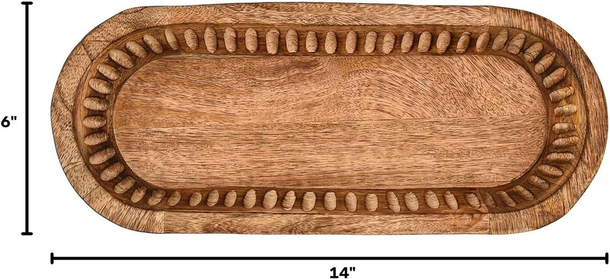 Kaizen Casa Decorative Mango Wood Bowl – Hand-Carved Wooden Centerpiece with Burned Finish for Entry Table, Coffee Table, Kitchen & Dining Room | Rustic Farmhouse Décor (14" X 6" X 2")