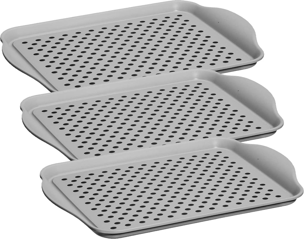 OGGI Anti Slip Serving Tray with Handles- Gray Rectangle Tray - Ideal Tray for Eating, Breakfast Tray, Food Tray, Appetizer Tray, Serving (Pack of 3), 5504.10
