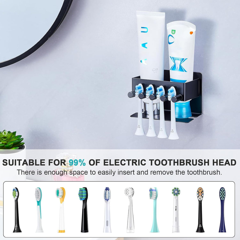 Electric Toothbrush Head Holder, Electric Toothbrush Holders Wall Mounted, Electric Head Holder, Brush Head Storage, Brush Head Holder Toothpaste Holder for Bathrooms (Black, Small)
