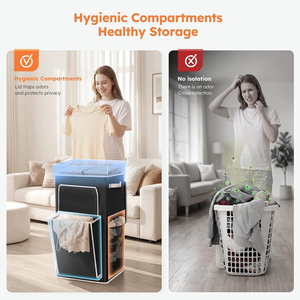 SOLEDI 120L Laundry Hamper with Lid & Delicates Compartment Laundry Basket
