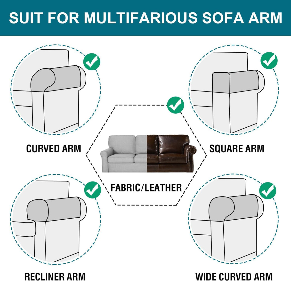 2-Pack Waterproof Armrest Covers for Couches & Chairs – Anti-Slip Furniture Protectors with Side Pockets, Washable Sofa Arm Covers, Universal Stretch Fit (Fits Most Armrests) (Dove)