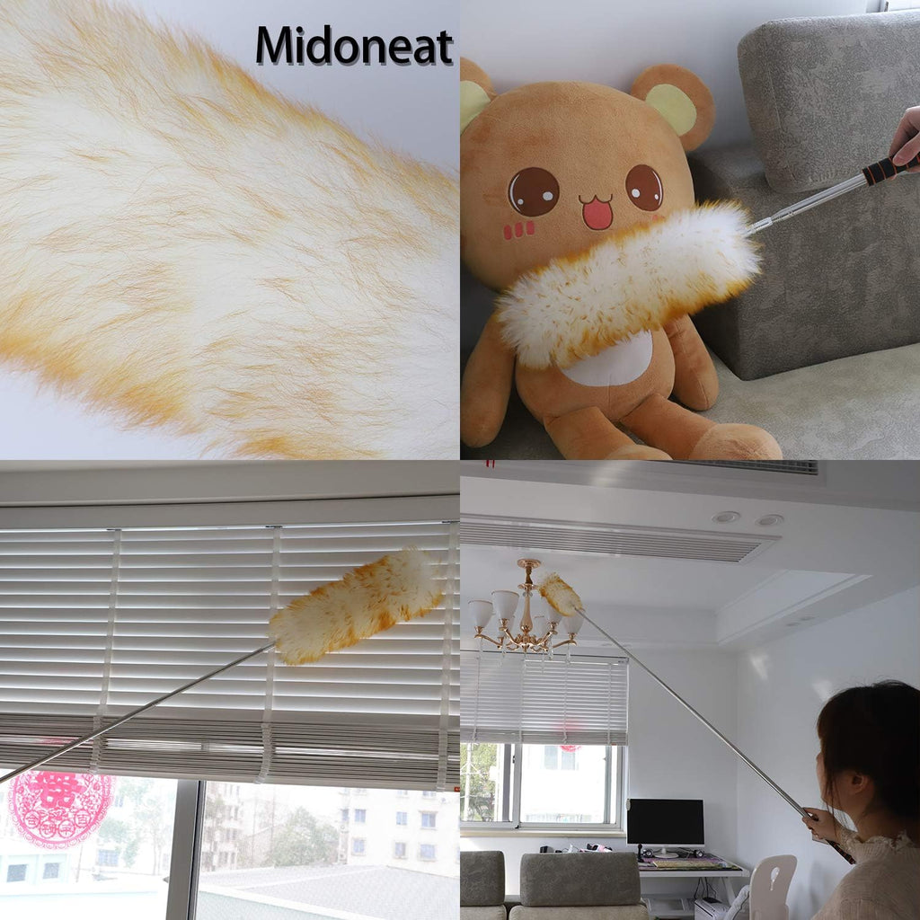 Midoneat Lambswool Duster with Extra Flexible Microfiber Head,Long Reach/Extendable Duster Up to 86" for Cleaning High Ceiling Fan, Interior Roof, Cobweb, Keyboard, Furniture