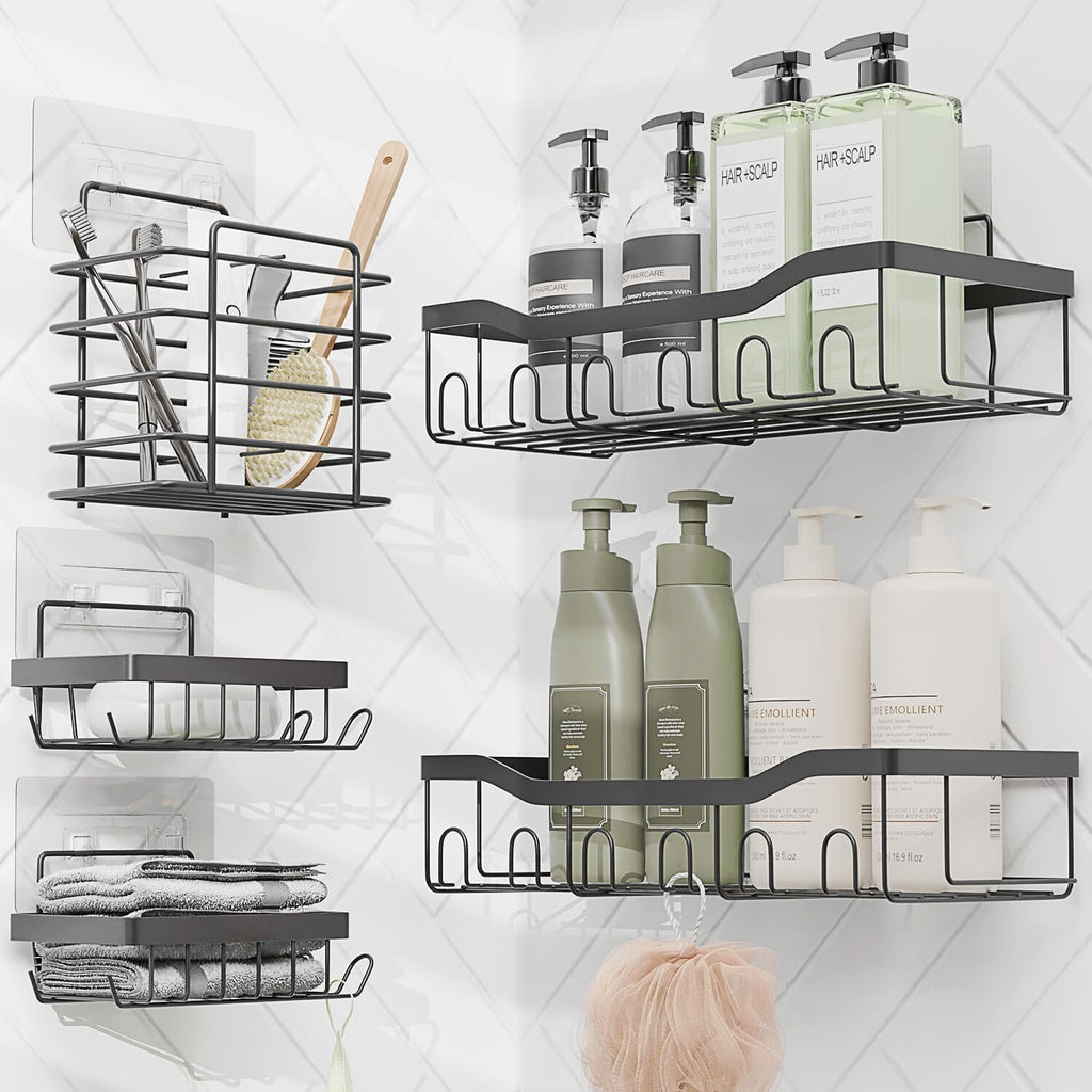 Clara Clark Shower Caddy Adhesive Organizer, Large Capacity Shower Rack, Rustproof Stainless Steel Shelves