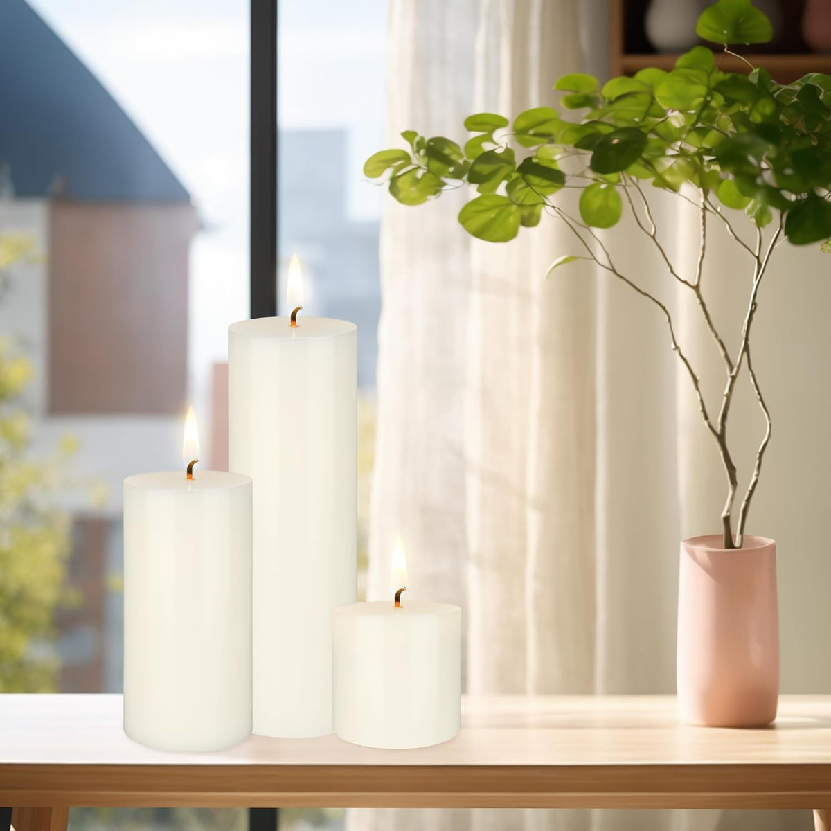 Mega Candles 6 pcs Unscented Solid Off White Pillar Candles, Hand Poured Premium Wax Candle 3 Inch x 9 Inch, Home Décor, Spas, Weddings, Occasions, Party, Centerpieces, Holidays, Vigils, Prayers