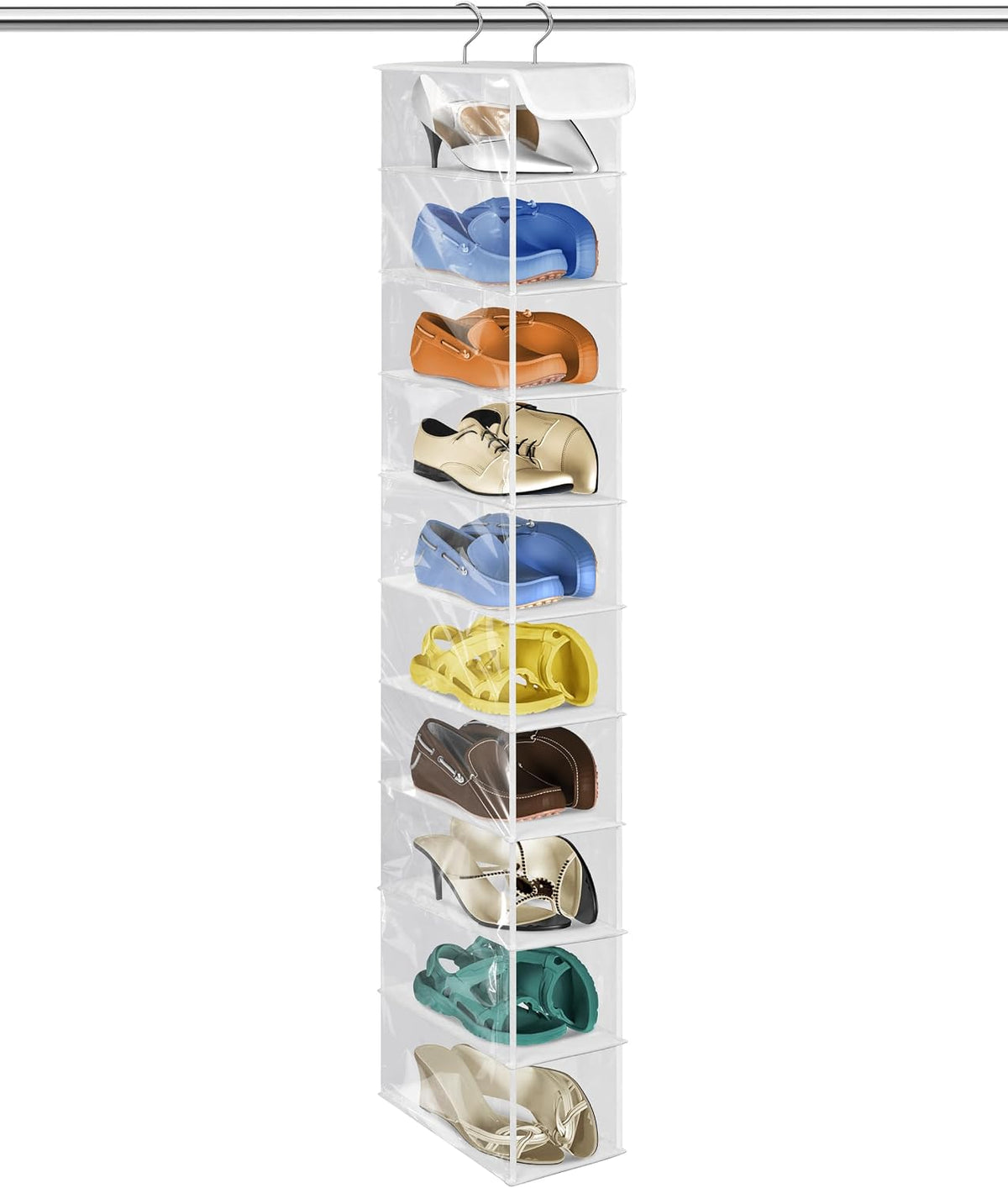Libeder 10-Shelf Hanging Shoe Organizers with Side Pockets, Transparent