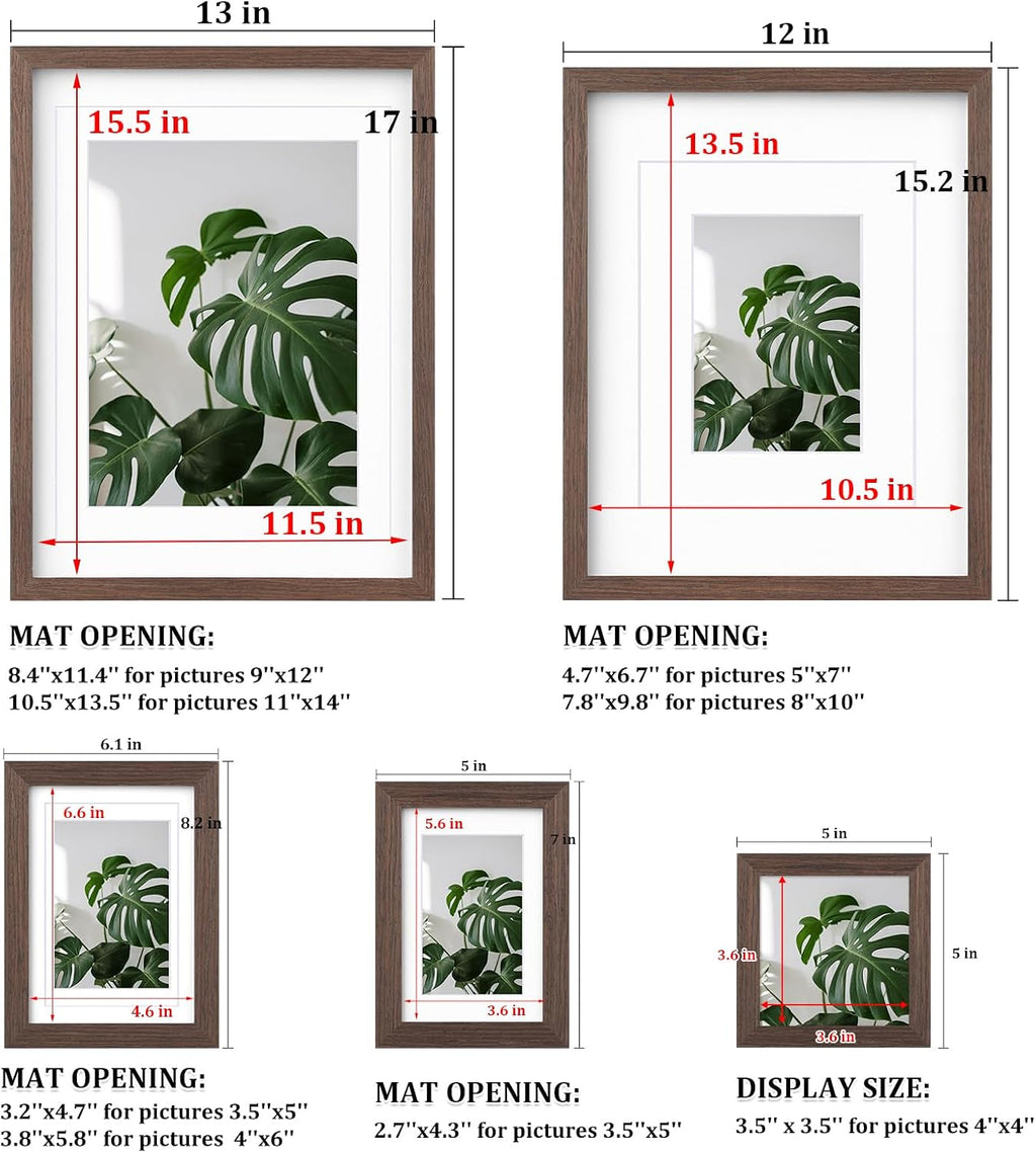 Egofine Picture Frame Set 10 Pack, Picture Frames Collage Wall Decor with Two 12x16,Two 11x14,Two 5x7,Two 4x6,Two 4x4 for Wall and Tabletop, Made of Solid Wood, Covered by Plexiglass, Rustic Brown