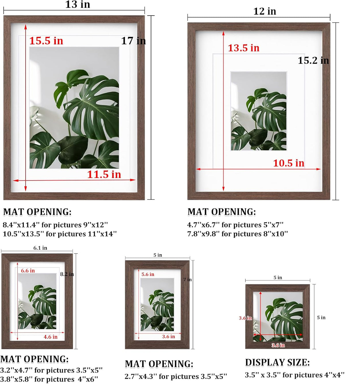Egofine Picture Frame Set 10 Pack, Picture Frames Collage Wall Decor with Two 12x16,Two 11x14,Two 5x7,Two 4x6,Two 4x4 for Wall and Tabletop, Made of Solid Wood, Covered by Plexiglass, Rustic Brown