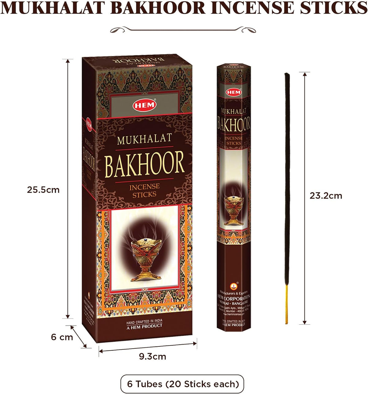 Hem Mukhalat Bakhoor Incense Sticks (120 Sticks, 6 Boxes Inside) - 9 Inches Long, 20g per Box - Perfect for Meditation, Relaxation, Or Simply to Create A Soothing Ambiance.