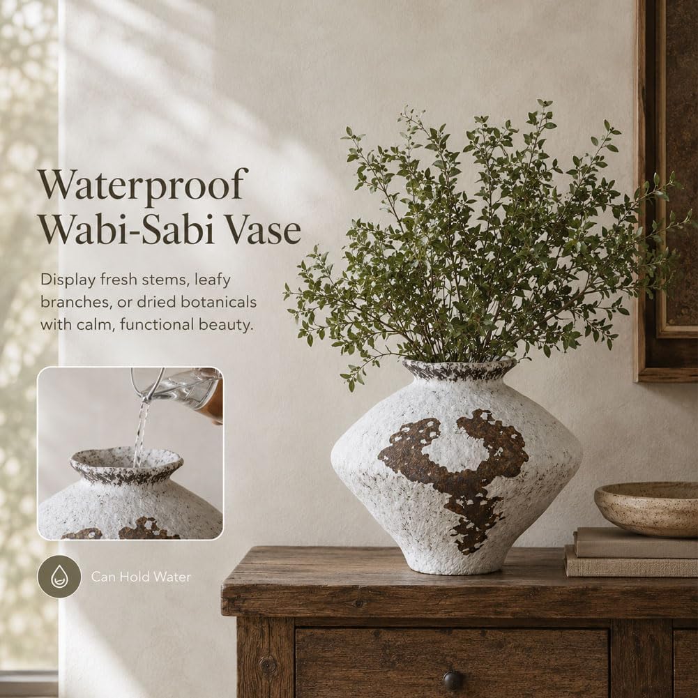 Wabi Sabi Rusty Vintage Vase, 11.4" Tall Wabi Sabi Decor Rustic Farmhouse Pottery Vase for Centerpiece, Textured Pottery Flower Vases for Home Decor, Table, Living Room, Bathroom, Kitchen