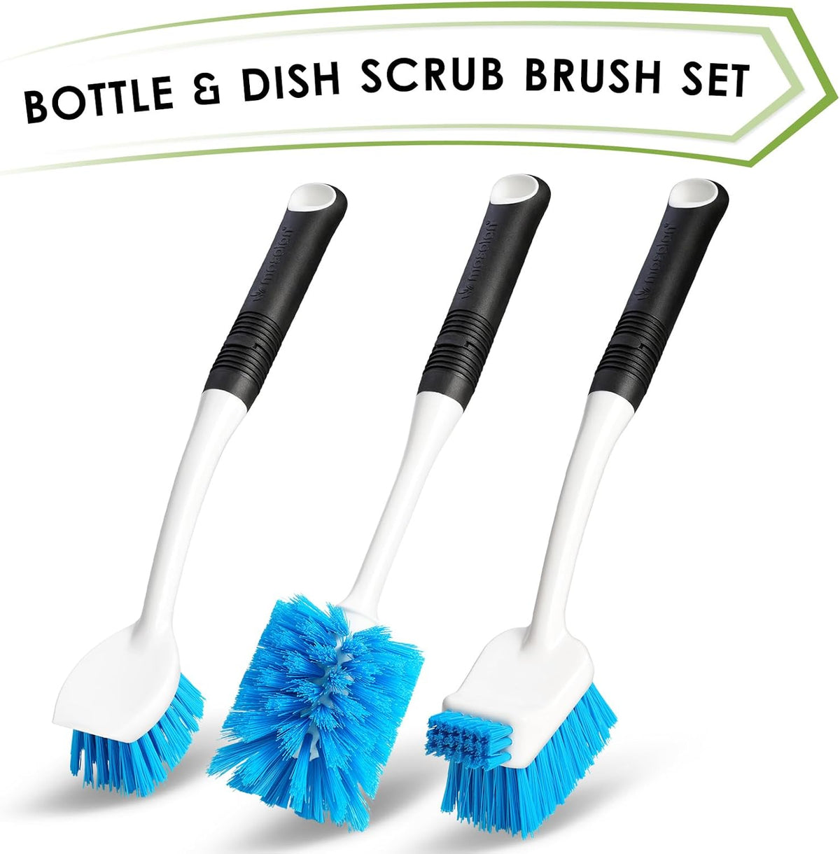 MOSOLAN Dish Brush Set of 3 with Bottle Brush, Dish Scrub Brush, Flat Head