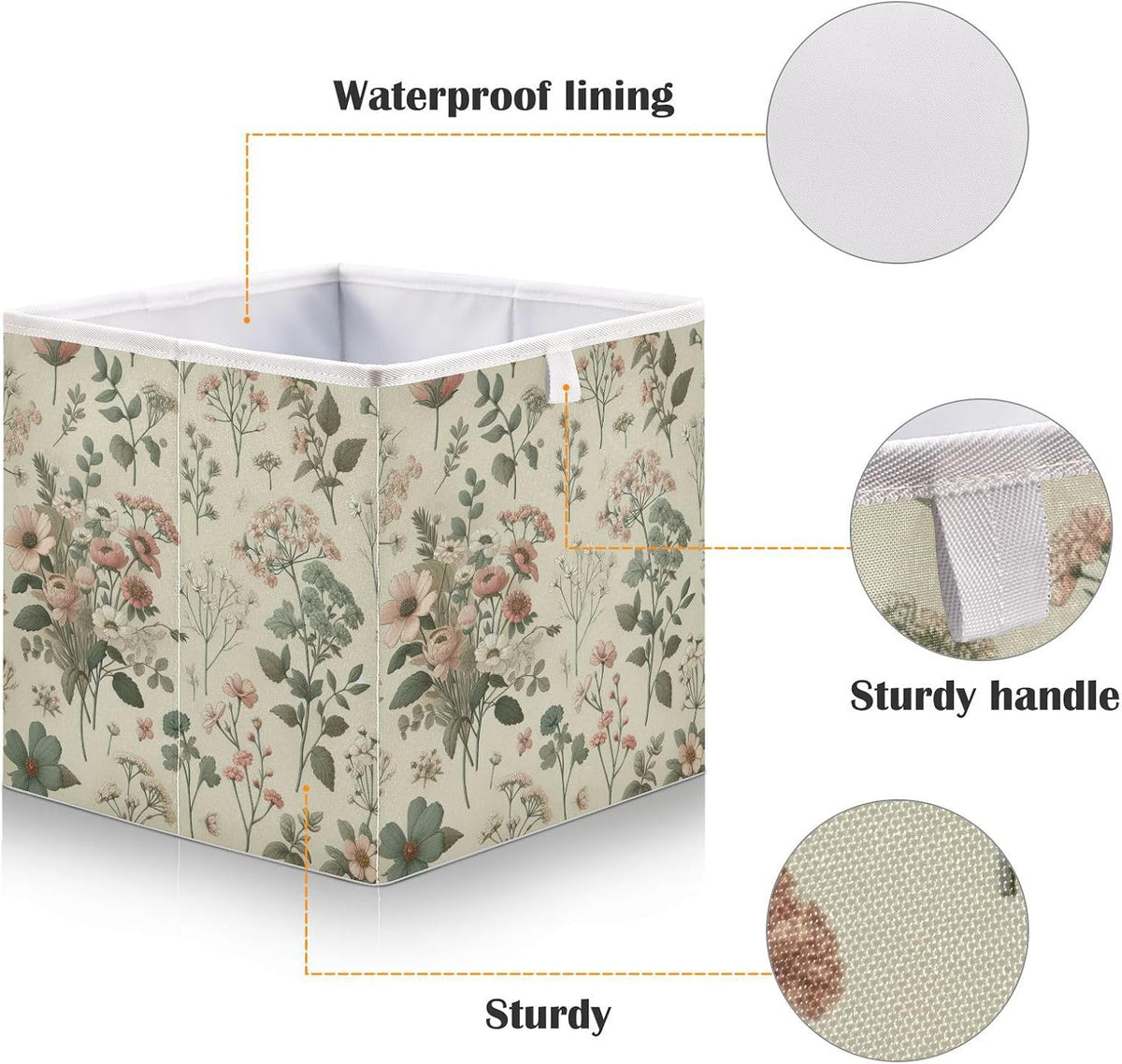 Vintage Small Floral Storage Cubes 11x11 Inch Foldable Fabric Bins with Handle for Storage and Organization, Ideal Storage Bins for Closet Shelves