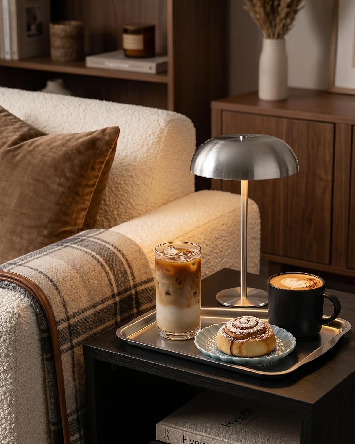 Portable LED Mushroom Table Lamp, Cordless Gold Table Lamp with 3 Color Stepless Dimming, Touch Control, Adjustable Height, Touch Lamp for Nightstand, Bedroom, Coffee Table, Bar, Restaurant (Silver)
