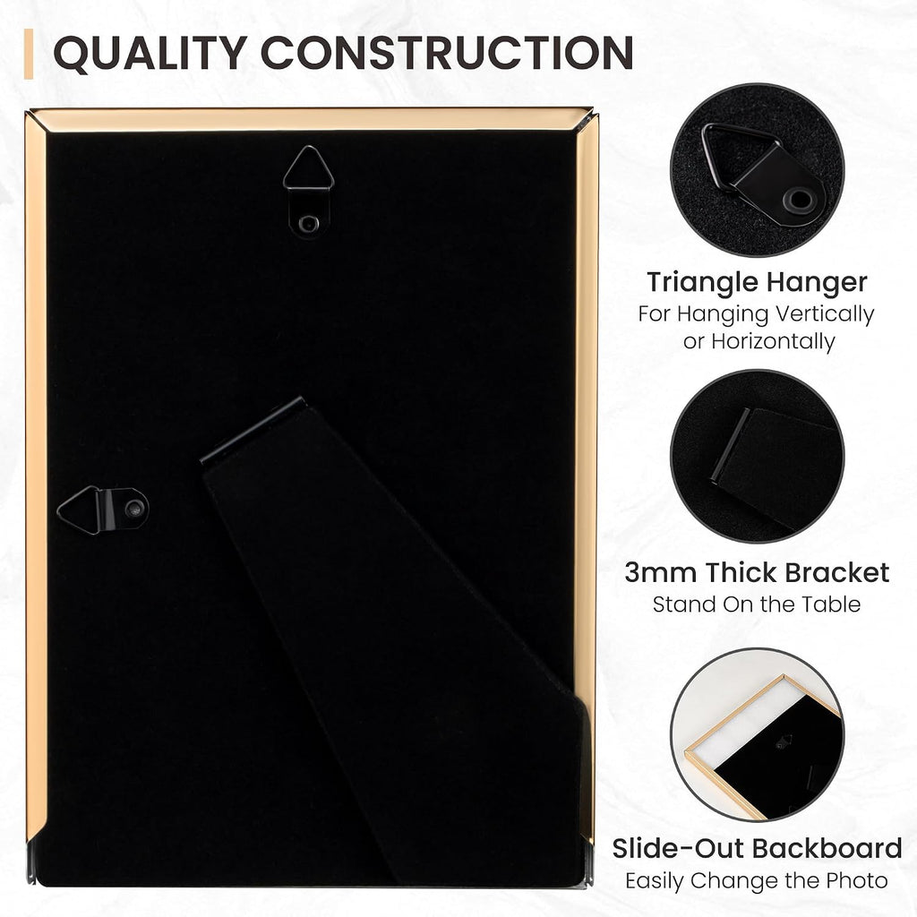 Venusmiles 4x6 Enamel Picture Frames with Tempered Glass, 1 Pack Pink Photo Frame with Gold Metal Edge, Horizontal and Vertical Display Pictures 4x6 for Wall and Tabletop, Bookshelf, Wall Decor